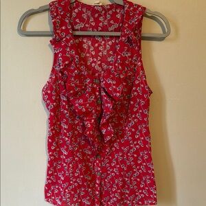 Red Ruffled Buttoned Tank Top